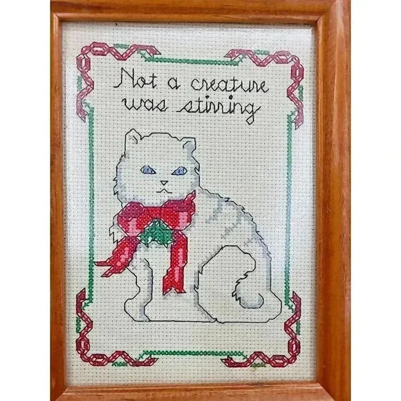Hand Crafted Cross Stitch Kitty Cat Framed - Picture 3 of 3